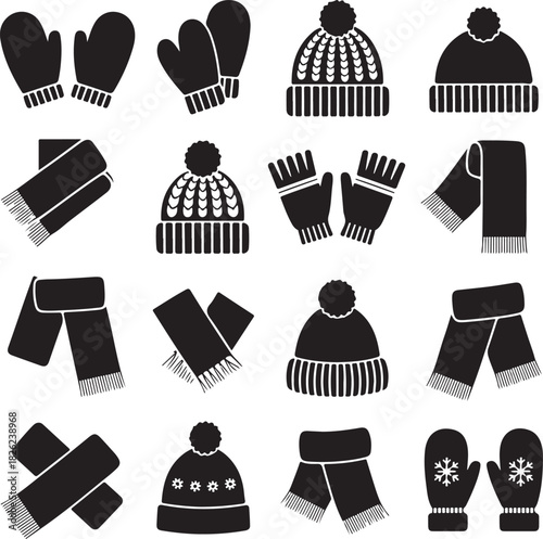 Winter accessories collection monochrome vector illustration perfect for seasonal designs