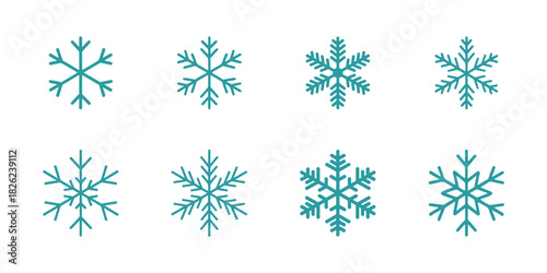 Vector teal snowflake icons set isolated on white background