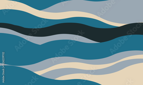 Abstract wavy pattern in calming blues and neutrals.  Perfect for backgrounds, website banners, or textile designs. Evokes serenity and fluidity a modern, minimalist aesthetic.