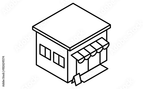 Real Estate Purchase, Simple Line Drawing Isometric Illustrations for Offices and Retail Spaces, black and white