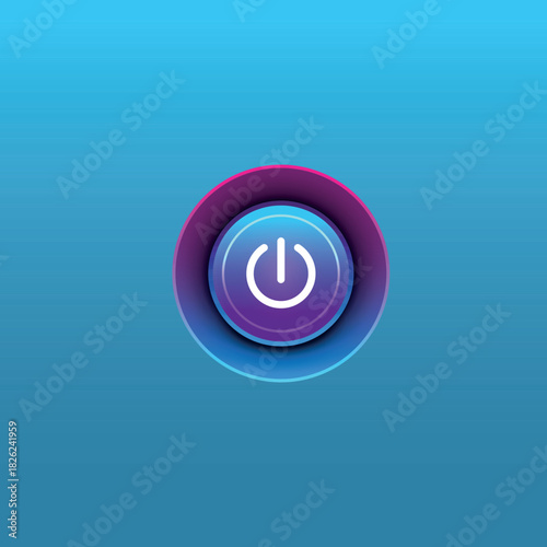 Blue Vector illustration of power button. 3d Button icon design, 