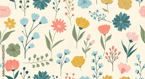 Floral seamless pattern with flowers. Abstract floral background