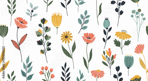 Floral seamless pattern with flowers. Abstract floral background