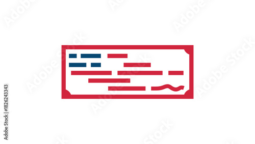 American bank check , flat color illustration