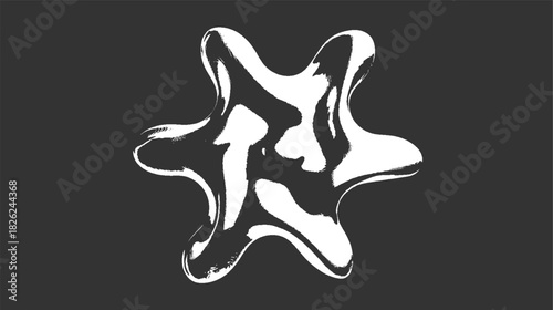 Abstract white organic shape with brushstroke texture on dark gray background black
