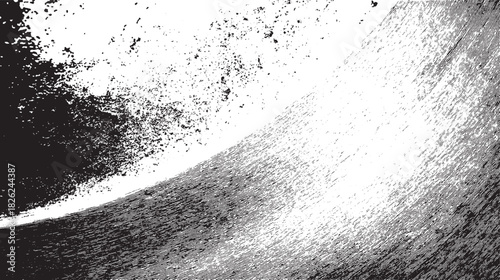 Black and white abstract textured background with grunge brush strokes and scattered speckles vector