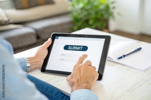 person submit information form on tablet