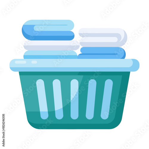 A laundry basket filled with folded clean towels