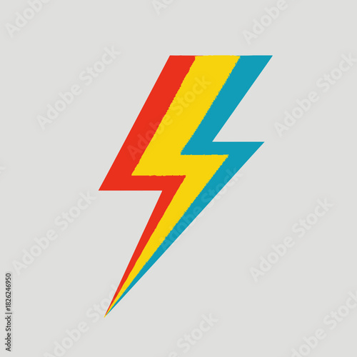 Colorful lightning bolt with red yellow and blue highlights