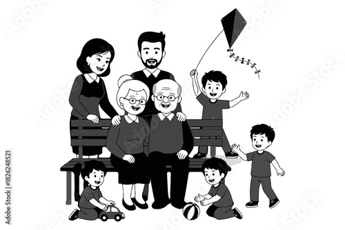 Family Togetherness A Multi-Generational Group Photo with Children and Grandparents