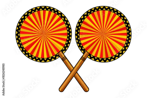 Decorative Ornamental Fans with Red and Yellow Patterns Symbolizing Celebration and Culture
