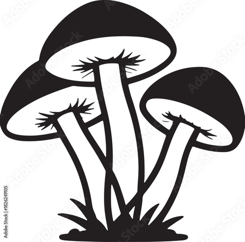 Black vector illustration of mushrooms and dragon tattoo design with nature and tribal symbol