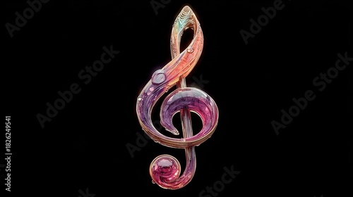 Elegant treble clef ornament isolated on black background for musical themes