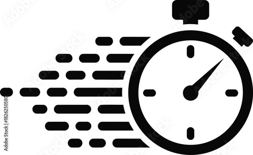 Fast stopwatch icon with speed lines representing quick time, express delivery, urgent deadlines, rapid service, efficiency, and swift action concept