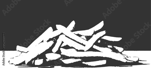 Pile of white french fries against dark gray background potato food