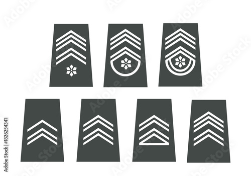 Galon de passant d'épaule de l'armée de terre belge : sous-officier supérieur, d'élites, subalternes: sergent, premier sergent, premier sergent-chef, premier sergent-major, adjudant, adjudant-chef