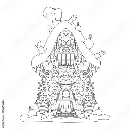 Gignerbead winter house coloring page