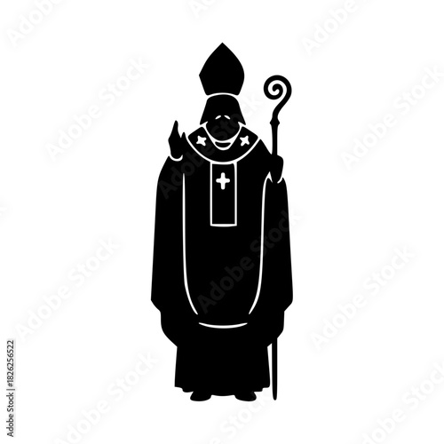 Striking silhouette of a bishop figure, symbolic of faith, tradition, and religious leadership, ideal for use in educational or illustrative materials