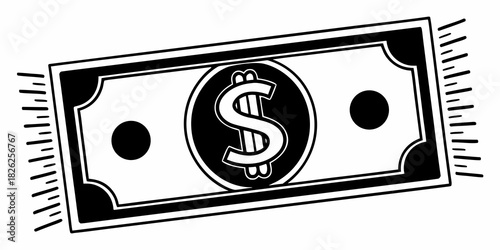 Illustration of a rectangular bill with a dollar sign in the center and black accents on the sides