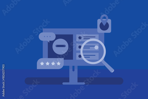 Search engine AI mode displaying AI search overview based on user's query and location, including business rating and reviews.