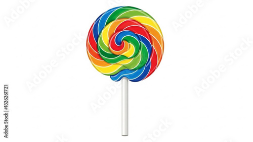 A colorful lollipop with a spiral pattern of red yellow green blue and orange on a white background silhouette