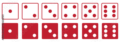 Dice square icon set. Game dice vector icon set. Dice for board games, gambling, and random number generation. Set of dice in flat and linear design from one to six. 