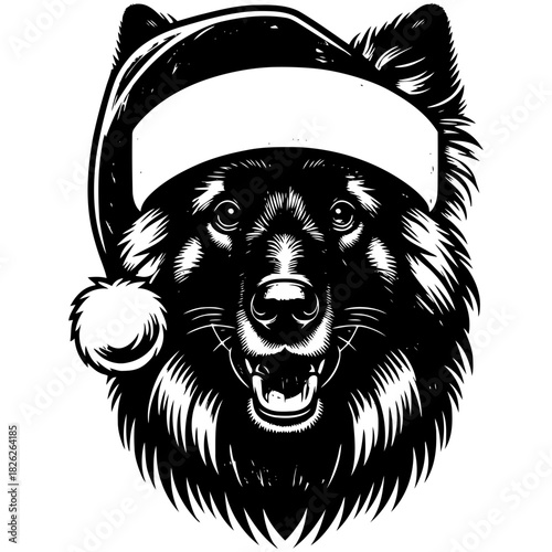 Belgian Tervuren Dog in Santa Hat