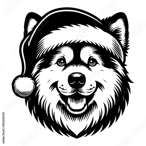 Alaskan Malamute Dog in Santa Hat