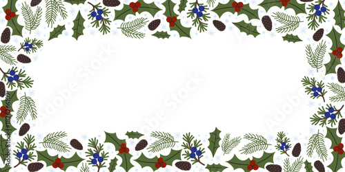 Festive holiday wreath design featuring pine, holly, and berries in a cheerful arrangement for seasonal celebrations