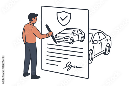 Man signing a contract for car insurance or vehicle purchase agreement