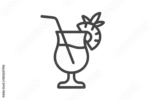 Refreshing tropical cocktail served in a stemmed glass, garnished with a pineapple slice and drinking straw