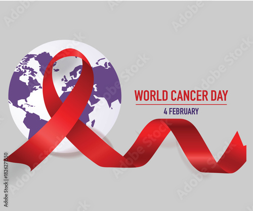 red World Cancer awareness ribbon cancer day 2026 vector design
