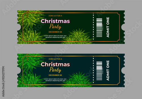Christmas Party Ticket with Barcode and Admit One Label

