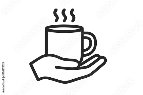 Human hand holding a steaming hot beverage mug symbolizing warmth, comfort, and service