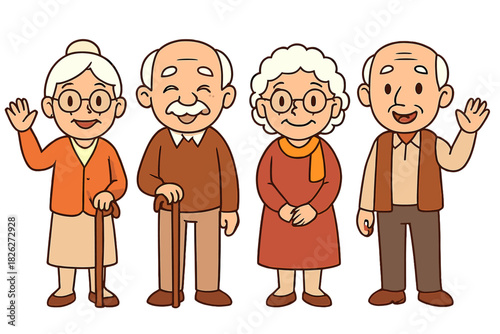 Diverse group of happy senior citizens standing together, symbolizing aging, retirement, and community