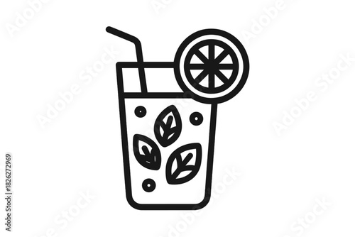 Refreshing summer cocktail drink with mint leaves and a citrus slice garnish