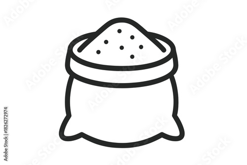 Black and white representation of a burlap sack overflowing with grain or powder