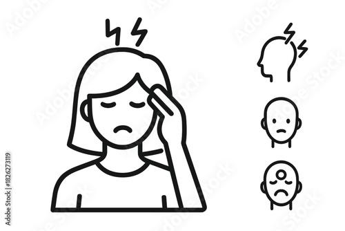 Woman suffering from intense migraine pain and stress symptoms holding her head
