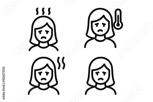 Woman suffering from fever, sweating, and general malaise symptoms due to illness