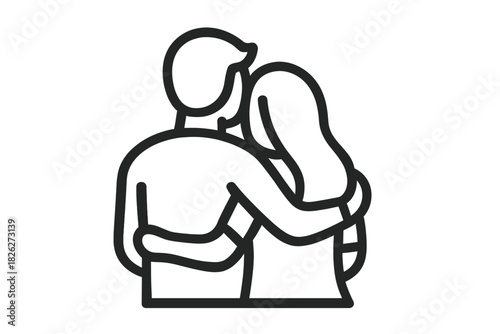 Two people embracing tightly showing deep affection and emotional support in a simple outline