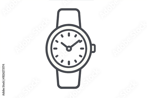 Simple line icon of a classic analog wristwatch with a strap showing time measurement