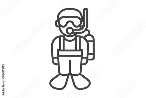 Scuba diver wearing diving mask, snorkel, and oxygen tank in minimalist style