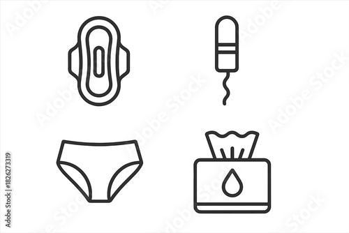 Feminine hygiene products set including sanitary pad, tampon, underwear, and wipes