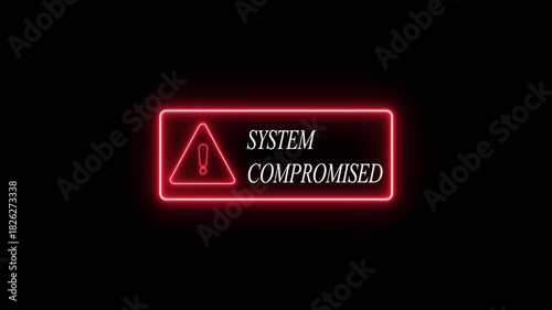 A cybersecurity alert screen showing system compromised warning with red interface Cybersecurity Alert Screen with System Compromised Warning and Red Breach Interface.