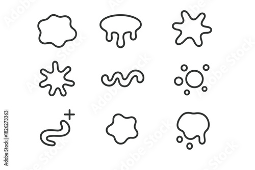Minimalist black outline set of abstract organic shapes and liquid blobs