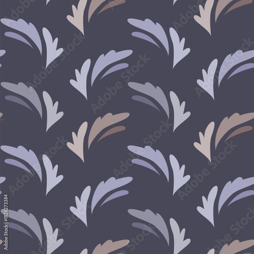 Vector seamless pattern with abstract elements on a dark background. Texture for textile or wrapping paper. Repeat ornament with a leaves.