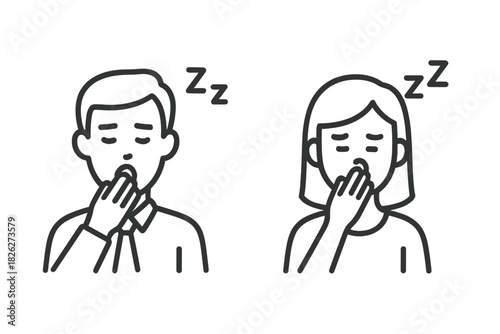 Couple feeling extreme fatigue and sleepiness, yawning and covering their mouths