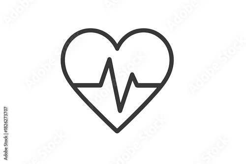 Minimalist outline symbol of a heart with an electrocardiogram pulse rate line