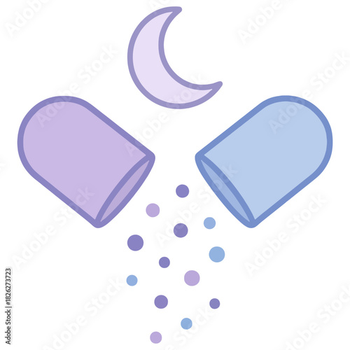 an open melatonin capsule with a crescent moon, symbolizing sleep support, nighttime supplements, and relaxation