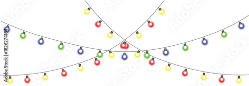 Colorful Christmas light bulb garlands set on a transparent background. vector file